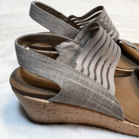 Skechers Cali Beverlee Wedge Sandal Women’s 11 Taupe Tan Metallic Shimmer - Picture 4 of 8